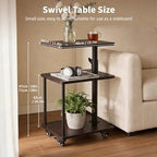 360° Swivel Side Table with Storage, Height Adjustable, Smooth-Rolling Wheels, C-Shaped End Table for Couch/Sofa, Recliner, Living Room, Black Walnut-Look - color: Black Walnut - Look