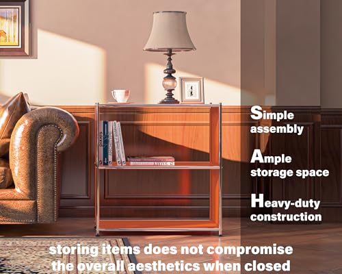 32-Inch 2-Tier Metal Bookcase, Open Shelf Storage Organizer for Living Room, Bedroom, Side Table or Nightstand Use, Modern DIY Assembly, Orange - color: Matt Orange