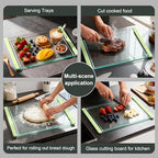 Tempered Glass Cutting Board Set for Kitchen Counter - Dishwasher Safe with Juice Grooves, Non-Slip Silicone Edges & Beveled Grip - 16"x12" & 12"x8" Serving Tray (Green) - color: Green