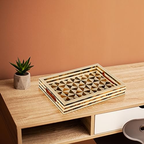 Handicrafts Home 12" x 8" Multi Triangle Decorative Tray Breakfast Coffee Table Top Vintage Handmade Serving Tray - color: Multi Triangle
