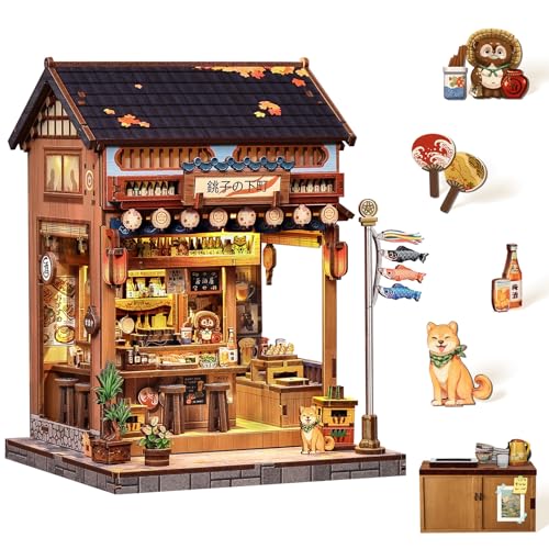 Book Nook Kit - DIY Miniature House Kit, 3D Puzzle Wooden Dollhouse with LED, Sakura Wine Alley, Tiny House Bookend, Bookshelf Decor, Crafts Gifts for Adults, Teens & Book Lovers - style: Choshi no Shitamachi