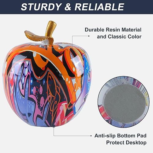 Colorful Fruit Figurines Apple Statue Decorations,Abstract Graffiti Apple Resin Sculpture for Table top Ornament Home Decor Christmas eve Gift(Large) - color: Colorful