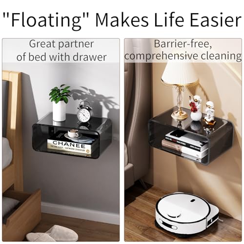 Acrylic Floating Nightstand, Bedside Table, Nightstand Shelf Wall Mounted Bedside Shelf (Black, Small) - color: Black