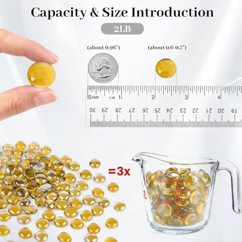 DomeStar 2LB Yellow Flat Glass Marbles, Decorative Marbles for Vases Aquarium Pebbles Fish Tank Rocks Vase Fillers DIY Crafts Table Scatter Decor - color: Yellow