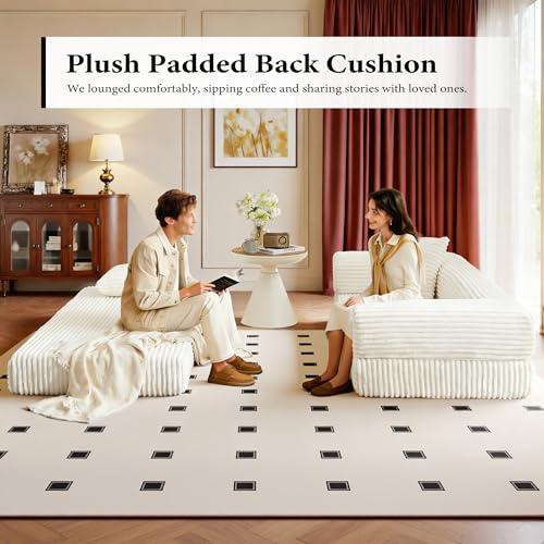 Boneless Couch Versatile Couches for Living Room No-Install Sofa Bed Corduroy Futon Soft Cloud Couch with Pillows for Bedroom Game Movie (White, 76") - color: White