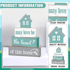 Cinnvoice 4 Pcs Farmhouse Tabletop Decor Rustic Family Blessed Home Table Centerpiece This Is Us Sign for Kitchen Shelf Desk Fireplace Mantel Tiered Tray Decor(May Love Be the Heart of This Home) - style: May Love Be the Heart of This Home