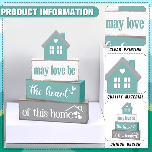 Cinnvoice 4 Pcs Farmhouse Tabletop Decor Rustic Family Blessed Home Table Centerpiece This Is Us Sign for Kitchen Shelf Desk Fireplace Mantel Tiered Tray Decor(May Love Be the Heart of This Home) - style: May Love Be the Heart of This Home