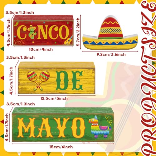 Yuntau 4 Pcs Cinco De Mayo Decorations Wooden Mexican Table Farmhouse Cinco De Mayo Tiered Tray Decor Fiesta Stacked Blocks Tabletop Decorative Book Mexican Centerpieces for Carnival Shelf Home - style: Cinco De Mayo