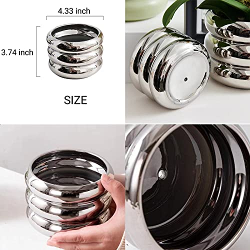 Ceramic Plant Pot Indoor, 4.5 Inch Flower Pot with Drainage Hole, Small Bubble Design Ceramic Planter for Home & Office Decor (Silver) - color: S-silver, size: 4.7inch