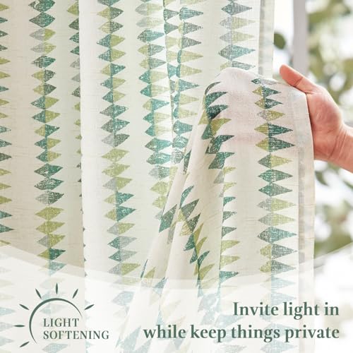 jinchan Mudcloth Boho Kitchen Curtains for Windows Cafe Curtain Light Filtering 24 Inch Linen 2 Panels Window Tier for Cabin Laundry Farmhouse Rustic Sage Green on Linen - color: Tribal | Sage Green on Linen, size: 26"W x 24"L (Pack of 2)