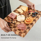 Wood Cutting Boards for Kitchen Wooden Chopping Board Set Checkered Cutting Board Upgraded with Juice Grooves & Handles Large Charcuterie Tray for Home Kitchen, Rubber Wood, 16.5''X11.4''X0.8''