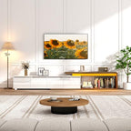 Extendable TV Stand with LED Light, Modern Entertainment Center for up to 120 Inch TV, Wood TV Media Console with 2 Drawers & 2 Cabinets for Living Room Bedroom, 75"-110", High Gloss White & Walnut - color: High Gloss White & Walnut