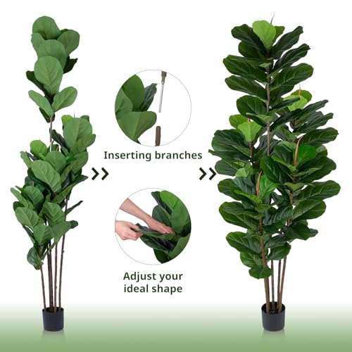 Yepdin 2 Pack Fiddle Leaf Fig Tree - Artificial Ficus Tree with Tall Artificial Plants Large 69 Fiddle Leaves -Fake Trees for Indoor Outdoor Home Decor Living Room - style: 2 Pack 6 FT