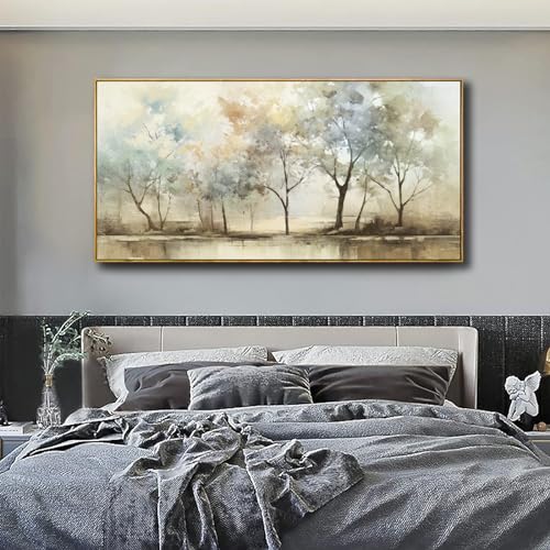 VHMING Abstract Wall Art Artwork Retro Trees Pictures Decor Canvas Painting Framed Ready to Hang Living Room Bedroom and Office Wall Decor 30x60 Inch - color: Light Color, size: 30"L x 60"W