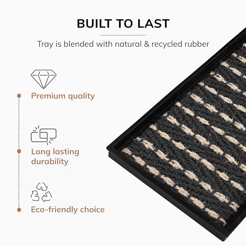 Anji Mountain AMB0BT2F-008 Black Rubber Boot/Shoe Tray with Coir, Fits 2 Pair (24.5" Wide), Gray & Ivory Insert - color: Gray and Ivory Insert, size: 24" x 14" x 1.5"