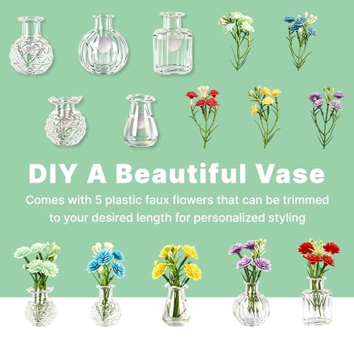 ZOYVUX Cute Mini Vase Magnets for Fridge, Tiny Plant Glass Vases with Flowers, Magnetic Refrigerator Decor for Kitchen, Office, Locker (5 Pack)