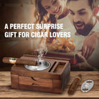 Tesonway Cigar Ashtray, Wooden Cigar Ashtrays with Cigar Cutter, Phone Tablet Holder, Cigar Holder, Accessories Drawer and Lighter Slot, Home Bar Outdoor Ashtray, Great Cigar Accessories Gift for Men