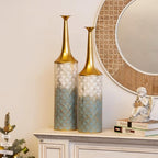 Sziqiqi Large Floor Vases Decorative Tall- 23.4/26in Set of 2 Coastal Big Vase for Home Decor Living Room Rustic Flowers Vases Metal Plant Farmhouse Vases for Pampas Grass Feathers Twigs Branches - style: Blue Floor Vases