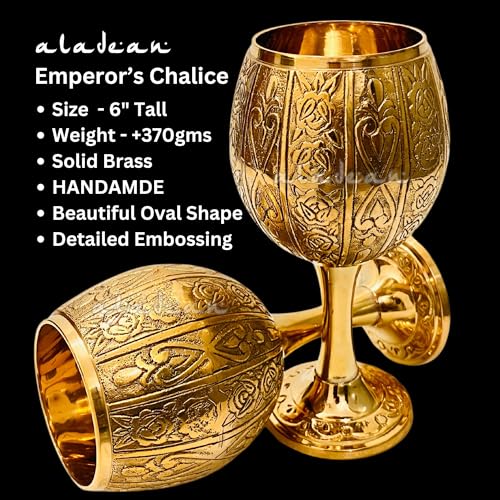 Vintage Chalice Medieval Goblet | 1x Solid Brass Red Wine Glass Cups of Royal King Arthur - Renaissance, Birthday Gifts Christmas Wedding Anniversary Novelty Ceremonial Drinkware (Emperor's Chalice) - style: Emperor's Chalice