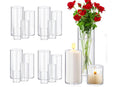 Homjoy Glass Cylinder Vase Sets 16 Pack Tall Clear Flower Vase Hurricane Floating Candle Holder for Table Centerpiece Wedding Home Décor(2.17 x 4IN + 2.56 x 6IN + 3.15 x 8IN + 3.55 x 10IN) - size: 16 Pack (4,6,8,10 Inch )