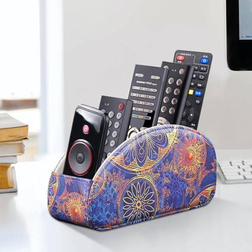 TV Remote Control Holder with 5 Compartments,Pu Leather Remote Caddy/Box/Tray Bedside Table Desk Storage Organizer for DVD, Blu-Ray, Media Player, Heater Controllers and Cosmetics Office Supplies - color: Pinion, size: Small