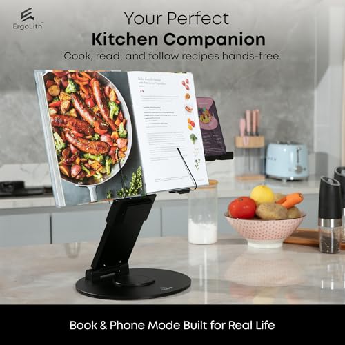 3-in-1 Adjustable Laptop Stand, Book Stand, and Phone Holder - 360° Rotating Display for All Laptops - 2–21" Height for Ergonomics - Office Desk Accessories - Stylish - Patented - Sky Black