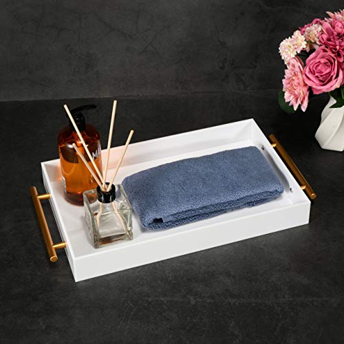 Glossy White Acrylic Tray with Metal Handle,No Need to Assemble-Acrylic Tray for Ottoman,Coffee Table, Breakfast, Tea, Food, Butler - Decorative Tray (12x18 Inch, White) - color: White, size: 18" x 12" x 2"