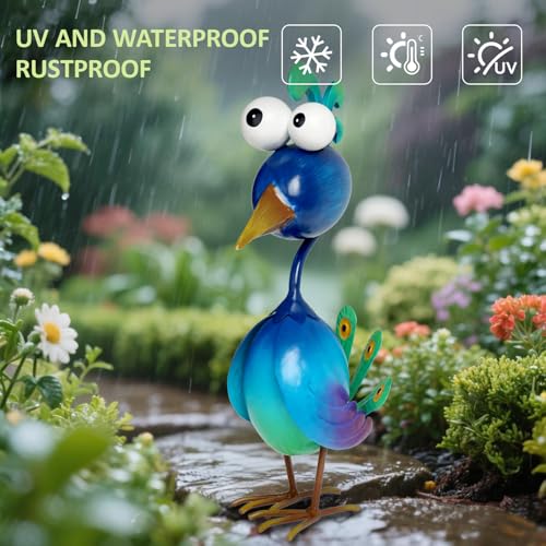 Kircust Peacock Decor Metal Yard Art Outdoor Statues Lawn Decorations Outside Garden Peacocks Decoration for Home - color: Green