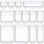 SMARTAKE 13-Piece Drawer Organizers with Non-Slip Silicone Pads, 5-Size Desk Bathroom Drawer Organizer Trays Storage Tray for Makeup, Jewelries, Utensils in Bedroom Dresser, Office and Kitchen, Clear - size: 13 PCS