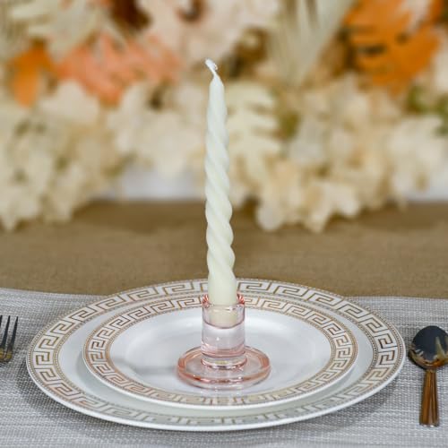TELOSMA Pink Glass Candle Holders 6PCS for Taper Candles, Candlestick Holders Fit to Taper Candle which Diameter 5/6-7/8 inch, for Wedding Party, Valentine's Dating Dinner Table Decor - color: Pink