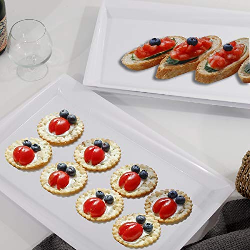 I00000 8 Pack White Plastic Serving Tray, 15" x 10" Rectangle Food Trays, Disposable Serving Platter for Parties, Internal Inclined Design Perfect for Weddings and Party - color: White
