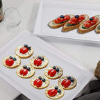 I00000 8 Pack White Plastic Serving Tray, 15" x 10" Rectangle Food Trays, Disposable Serving Platter for Parties, Internal Inclined Design Perfect for Weddings and Party - color: White