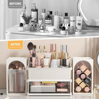 INVSSENE Stackable Makeup Organizer Countertop, Storage Perfume Skincare Cosmetic Lipstick Face Mask Makeup Brush Palettes, Ideal for Vanity Bathroom Counter - color: 3516 White+Clear