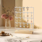 Earring Display Stand for Selling,Earring Display for Vendors, Wood Earring Rack Tower Display Holder Stand with Card (4 Tier,20 Hooks, White) - color: White