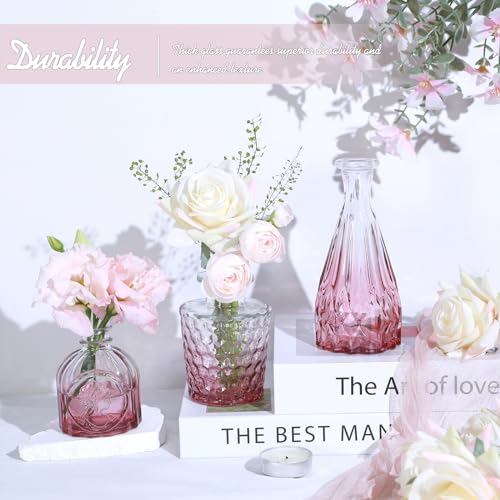 TBWIND Pink Day Glass Bud Vase Set of 5, Small Flower Vases for Centerpieces in Bulk, Mini Vintage Vase for Wedding Decor, Single Flowers, and Home Table Décor - color: 5pcs-pink