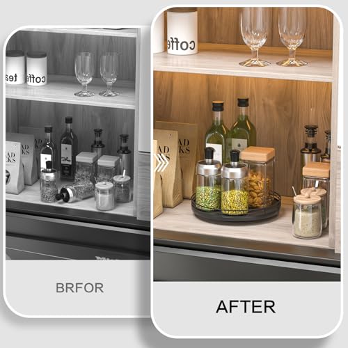 9" Oak Wood Lazy Susan Turntable Organizer, Lazy Susan for Cabinet Dining Table Pantry Wood Rotating Tray for Kitchen Countertop Coffee Table Decor Spinning Spice Can Organization and Storage Black - color: Black, size: 9
