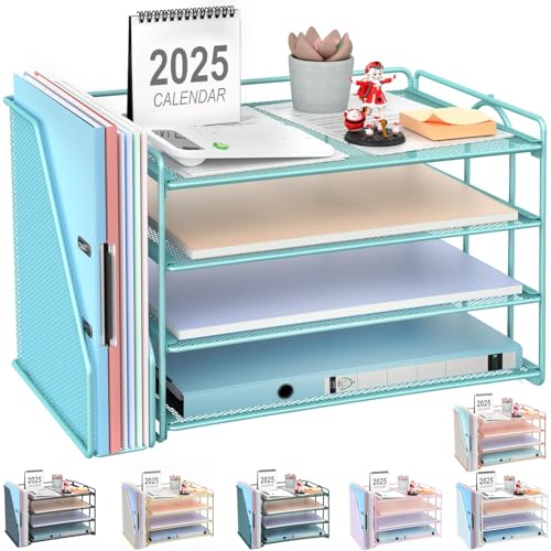 gianotter 4-Tier Paper Organizer With Magazine Holder, Desk Organizers and Accessories, Desk Accessories & Workspace Organizers, File Organizer for Office Supplies Storag (Blue, 4-Tier) - color: Blue, size: 4-Tier