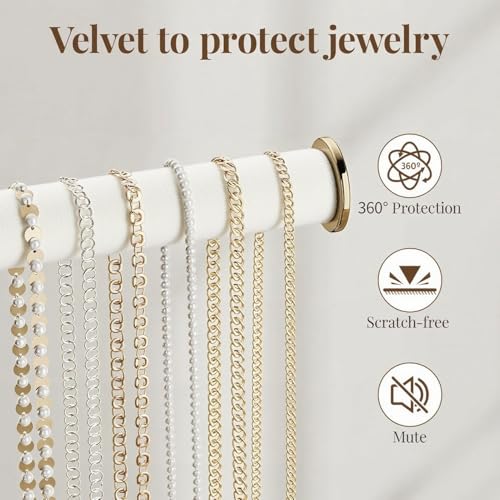 pickpiff Jewelry Holder Organizer with Velvet, Adjustable 10"-17" Tall, Metal Stand for Display Bracelet, Necklace, Earrings, Rings, White and Gold - color: Gold and White