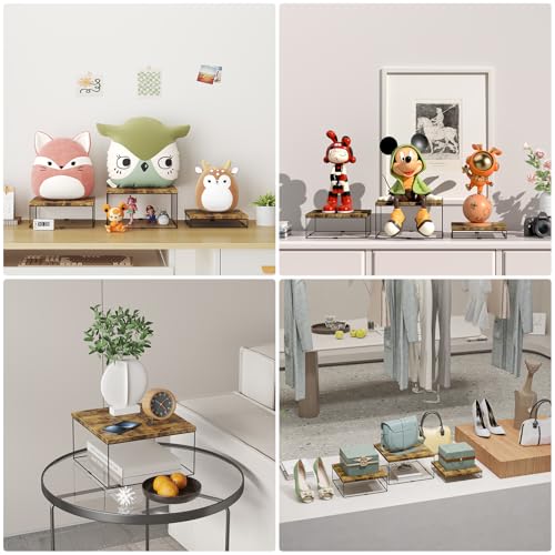 ELITEROO Buffet Risers, 3 Pack Wooden Risers Display Stands, Square Food Risers for Buffet Table, Tiered Dessert Display Stands, Food Stands for Display Party, Rustic Brown, 9"x10"x11" - size: 9"x10"x11"