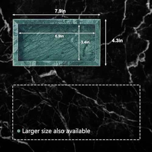 Natural Small Marble Vanity Tray, Luxury Stone Organizer for Bathroom & Kitchen | Holds Soap Dispenser, Jewelry, Perfume | Non-Resin, Non-Ceramic Décor - color: Green, size: 7.9" x 4.3" x 0.8"