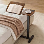 Sakugi Overbed Bedside Table with Wheels, Height Adjustable Laptop Desk, Hospital Bed Table with Tilt Top, Rolling Bed Tray for Home & Office,27.6" L x 12.9" W x 29.1"–39" H, Brown - color: Brown