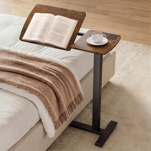 Sakugi Overbed Bedside Table with Wheels, Height Adjustable Laptop Desk, Hospital Bed Table with Tilt Top, Rolling Bed Tray for Home & Office,27.6" L x 12.9" W x 29.1"–39" H, Brown - color: Brown