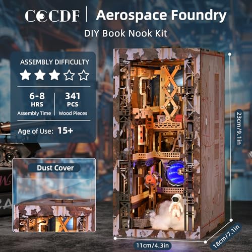 CCCDF DIY Miniature Dollhouse Book Nook Kit - 3D Wooden Puzzle Space Theme Tiny House, Bookshelf Decor with LED Lights, Creative Gift for Adults, Teens & Miniature Enthusiasts (Aerospace Foundry) - style: Aerospace Foundry