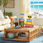 Vercraft 11 Pcs Summer Decorations Set Sunshine Tiered Tray Decor Hello Sweet Summer Wooden Blocks Flip Flops Coconut Tree Centerpiece for Home Office Decorations - style: Hawaiian