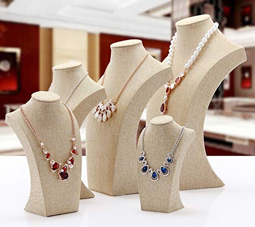 Beige Linen Necklace Display Bust - 11.8" Jewelry Holder for Necklaces, Bracelets, Figure Display Stand (30x17cm) - size: 30x17cm