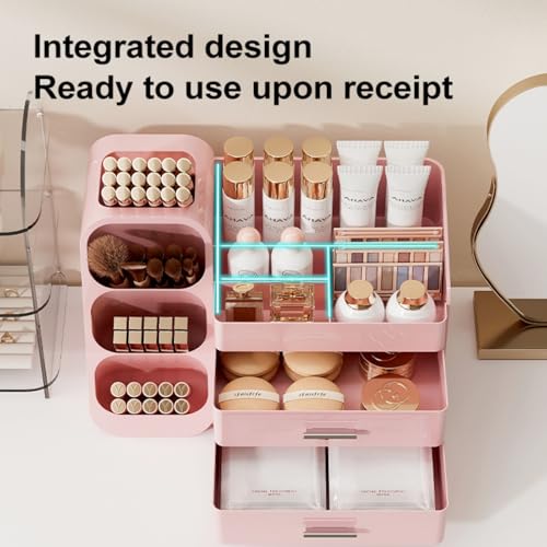 Booklov Makeup Organizer for Vanity, Large Capacity Cosmetic Display Case with Drawers, Countertop Beauty Storage Holder for Skincare, Brush Eyeliner Perfume Eyeshadow Lipsticks, Counter Desk, Pink - color: Pink, size: L01