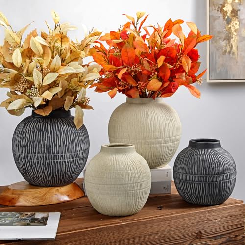 9" Large Ceramic Vase with Wide Mouth, Rustic Vase for Entryway, Living Room & Abundant Blooms Decor, Big & Round Design, Chunky & Dark Gray - color: 9" Dark Gray