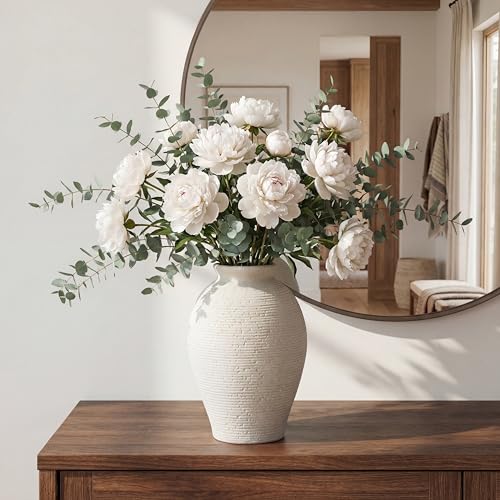 Ceramic Flower Vase for Home Decor, Rustic Farmhouse Vintage Retro Large Vase for Living Room, Kitchen, Bedroom, Decoration for House, Bookshelf, Dining Table, Office, Gift(9.3 inch) - color: Off White-9.3"