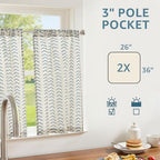 jinchan Boho Linen Blend Kitchen Curtains 36 Inch Length Herringbone Printed Tier Curtains for Small Windows Bathroom Cafe Laundry Room Set of 2 Rod Pocket Blue on Linen - color: Arrow | Blue on Linen, size: 26"W x 36"L (Pack of 2)