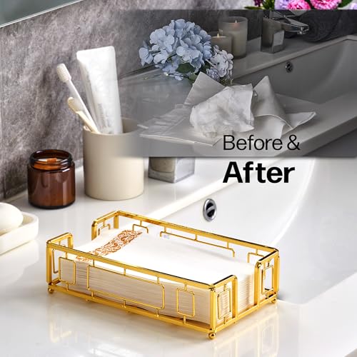 Guest Towel Holder Tray for Bathroom – Gold Napkin Holder for Disposable Paper Hand Towels, Vanity Countertop Hand Towel Organizer, Modern Bathroom Accessory for Guest Napkins - color: I - Matt Gold Guest Towel Holder Tray, size: Guest Towel Holder